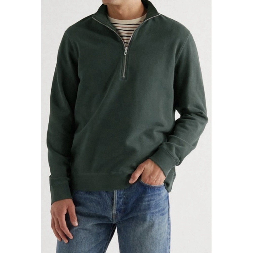 Sunspel Half Zip Cotton Jersey Sweatshirt NWT Dark Green Men's M Classic Preppy